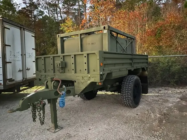 Green cargo trailer at the yard